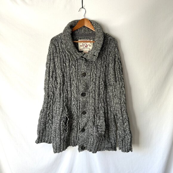 True Religion Cardigan Sweater Wool Blend XXXL Gray Cable Knit - Picture 1 of 6
